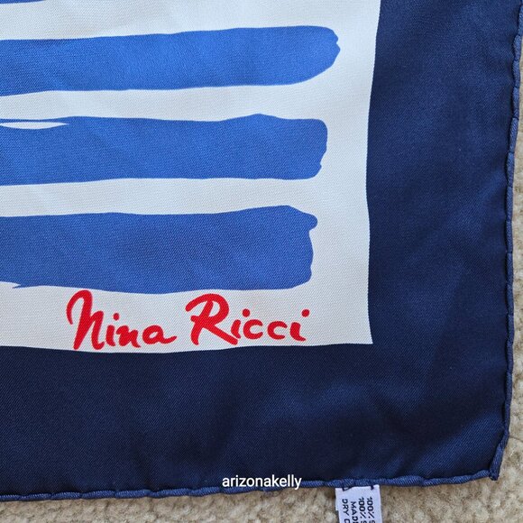 Nina Ricci Silk Twill Square Scarf Hand-rolled Red White Blue Heart - Picture 2 of 7